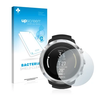 Parte frontale di una confezione del prodotto con il logo del marchio upscreen. Accanto è raffigurato il dispositivo Suunto D6