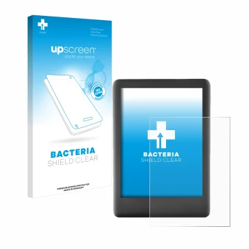 Parte frontale di una confezione del prodotto con il logo del marchio upscreen. Accanto è raffigurato il dispositivo Amazon Ki