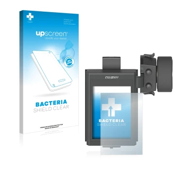 Parte frontale di una confezione del prodotto con il logo del marchio upscreen. Accanto è raffigurato il dispositivo FlySky FS