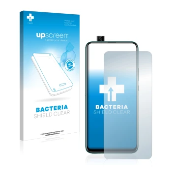 Parte frontale di una confezione del prodotto con il logo del marchio upscreen. Accanto è raffigurato il dispositivo Huawei P 