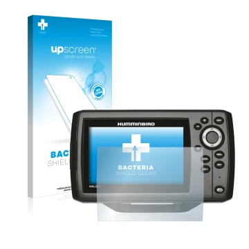 Parte frontale di una confezione del prodotto con il logo del marchio upscreen. Accanto è raffigurato il dispositivo Humminbir