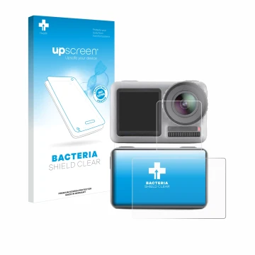 Parte frontale di una confezione del prodotto con il logo del marchio upscreen. Accanto è raffigurato il dispositivo DJI Osmo 