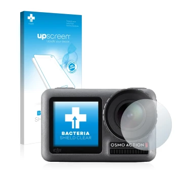 Parte frontale di una confezione del prodotto con il logo del marchio upscreen. Accanto è raffigurato il dispositivo DJI Osmo 