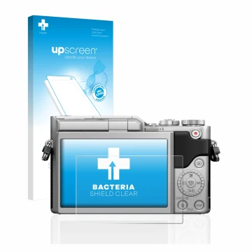 Parte frontale di una confezione del prodotto con il logo del marchio upscreen. Accanto è raffigurato il dispositivo Panasonic
