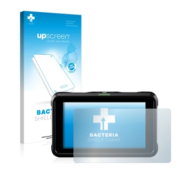Parte frontale di una confezione del prodotto con il logo del marchio upscreen. Accanto è raffigurato il dispositivo Atomos Sh