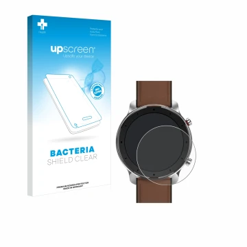 Parte frontale di una confezione del prodotto con il logo del marchio upscreen. Accanto è raffigurato il dispositivo Huami Ama