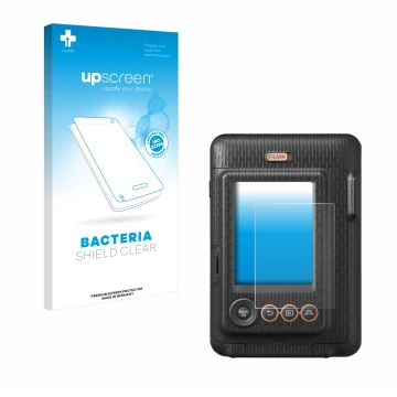Parte frontale di una confezione del prodotto con il logo del marchio upscreen. Accanto è raffigurato il dispositivo Fujifilm 
