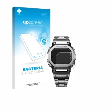 Parte frontale di una confezione del prodotto con il logo del marchio upscreen. Accanto è raffigurato il dispositivo Casio G-S