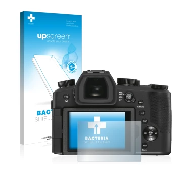 Parte frontale di una confezione del prodotto con il logo del marchio upscreen. Accanto è raffigurato il dispositivo Leica V-L