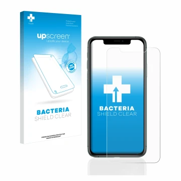 Parte frontale di una confezione del prodotto con il logo del marchio upscreen. Accanto è raffigurato il dispositivo Apple iPh