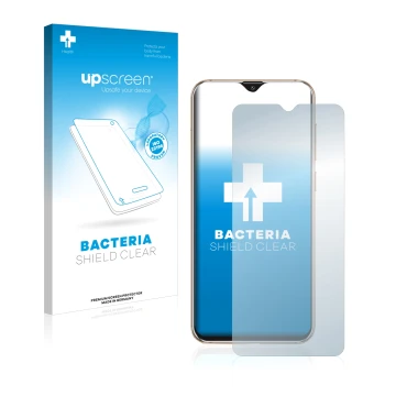 Parte frontale di una confezione del prodotto con il logo del marchio upscreen. Accanto è raffigurato il dispositivo Cubot X20