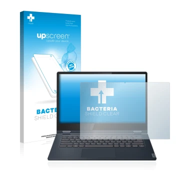 Parte frontale di una confezione del prodotto con il logo del marchio upscreen. Accanto è raffigurato il dispositivo Lenovo Id