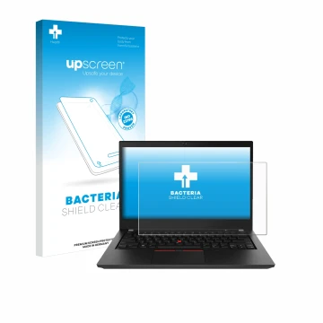 Parte frontale di una confezione del prodotto con il logo del marchio upscreen. Accanto è raffigurato il dispositivo Lenovo Th