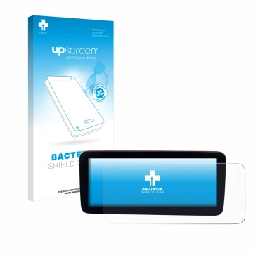 Parte frontale di una confezione del prodotto con il logo del marchio upscreen. Accanto è raffigurato il dispositivo Mercedes-