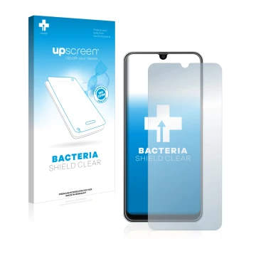 Parte frontale di una confezione del prodotto con il logo del marchio upscreen. Accanto è raffigurato il dispositivo Samsung G