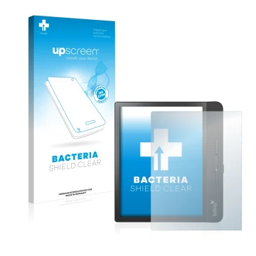 Parte frontale di una confezione del prodotto con il logo del marchio upscreen. Accanto è raffigurato il dispositivo Tolino Ep