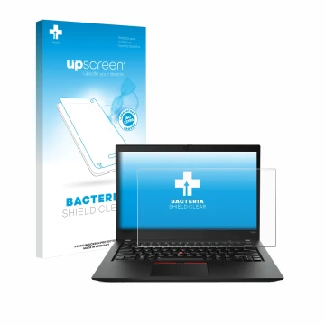 Parte frontale di una confezione del prodotto con il logo del marchio upscreen. Accanto è raffigurato il dispositivo Lenovo Th