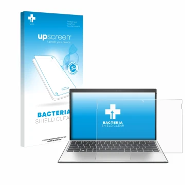 Parte frontale di una confezione del prodotto con il logo del marchio upscreen. Accanto è raffigurato il dispositivo HP Elite 