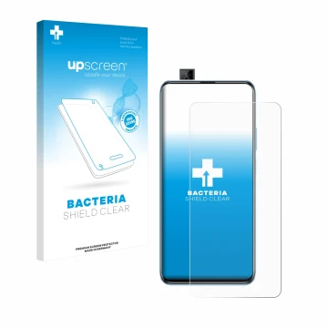 Parte frontale di una confezione del prodotto con il logo del marchio upscreen. Accanto è raffigurato il dispositivo Huawei P 