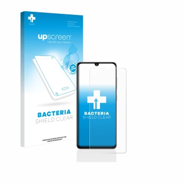 Parte frontale di una confezione del prodotto con il logo del marchio upscreen. Accanto è raffigurato il dispositivo Samsung G