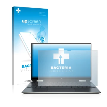 Parte frontale di una confezione del prodotto con il logo del marchio upscreen. Accanto è raffigurato il dispositivo HP Spectr