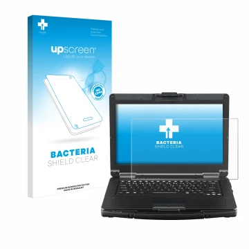 Parte frontale di una confezione del prodotto con il logo del marchio upscreen. Accanto è raffigurato il dispositivo Panasonic