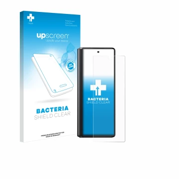 Parte frontale di una confezione del prodotto con il logo del marchio upscreen. Accanto è raffigurato il dispositivo Samsung G