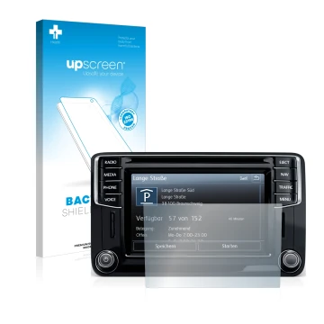 Parte frontale di una confezione del prodotto con il logo del marchio upscreen. Accanto è raffigurato il dispositivo Volkswage