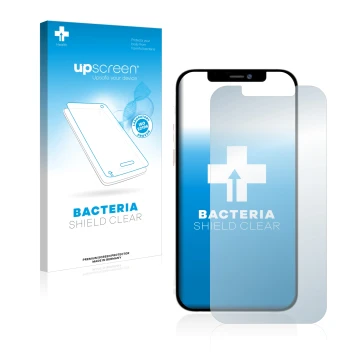 Parte frontale di una confezione del prodotto con il logo del marchio upscreen. Accanto è raffigurato il dispositivo Apple iPh