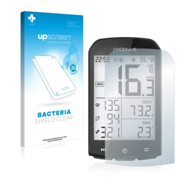 Parte frontale di una confezione del prodotto con il logo del marchio upscreen. Accanto è raffigurato il dispositivo Cycplus M