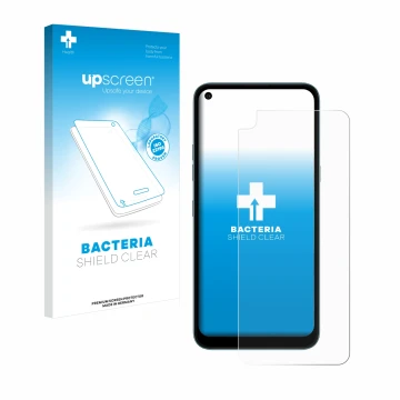 Parte frontale di una confezione del prodotto con il logo del marchio upscreen. Accanto è raffigurato il dispositivo LG K61 co