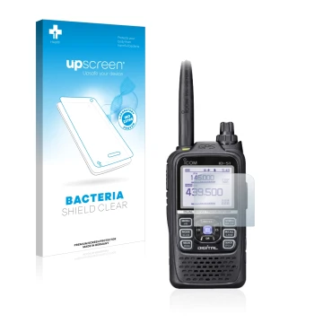 Parte frontale di una confezione del prodotto con il logo del marchio upscreen. Accanto è raffigurato il dispositivo Icom ID-5