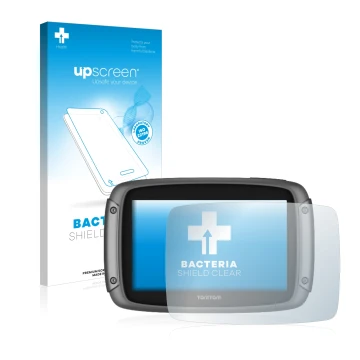 Parte frontale di una confezione del prodotto con il logo del marchio upscreen. Accanto è raffigurato il dispositivo TomTom Ri