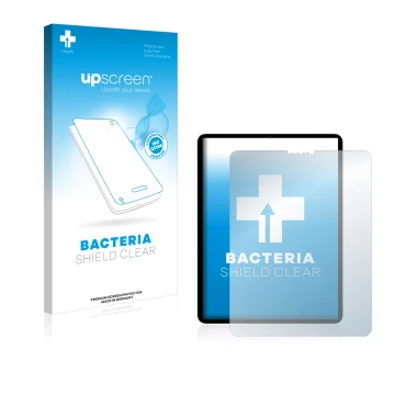 Parte frontale di una confezione del prodotto con il logo del marchio upscreen. Accanto è raffigurato il dispositivo Apple iPa