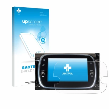 Parte frontale di una confezione del prodotto con il logo del marchio upscreen. Accanto è raffigurato il dispositivo Fiat 595 