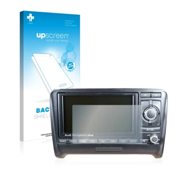 Parte frontale di una confezione del prodotto con il logo del marchio upscreen. Accanto è raffigurato il dispositivo Audi A4 8