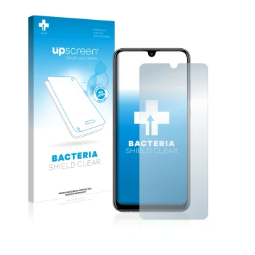 Parte frontale di una confezione del prodotto con il logo del marchio upscreen. Accanto è raffigurato il dispositivo Huawei P 