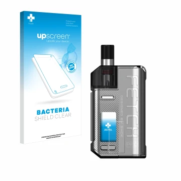 Parte frontale di una confezione del prodotto con il logo del marchio upscreen. Accanto è raffigurato il dispositivo Smok Fetc