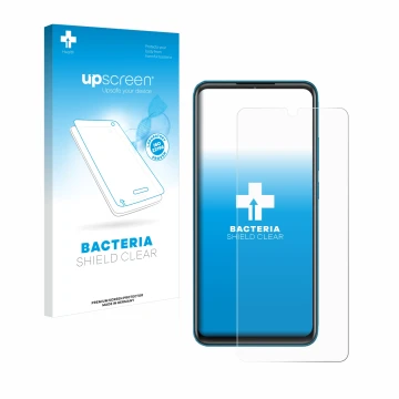 Parte frontale di una confezione del prodotto con il logo del marchio upscreen. Accanto è raffigurato il dispositivo Vivo X50 