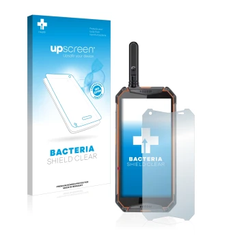 Parte frontale di una confezione del prodotto con il logo del marchio upscreen. Accanto è raffigurato il dispositivo Ulefone A