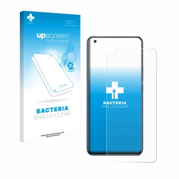 Parte frontale di una confezione del prodotto con il logo del marchio upscreen. Accanto è raffigurato il dispositivo Vivo X50 