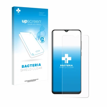 Parte frontale di una confezione del prodotto con il logo del marchio upscreen. Accanto è raffigurato il dispositivo Cubot Not