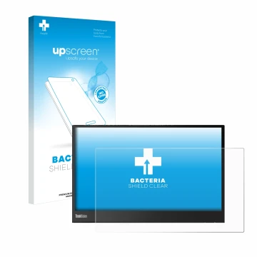 Parte frontale di una confezione del prodotto con il logo del marchio upscreen. Accanto è raffigurato il dispositivo Lenovo Th