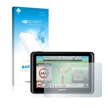 Parte frontale di una confezione del prodotto con il logo del marchio upscreen. Accanto è raffigurato il dispositivo Snooper T