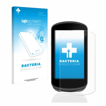 Parte frontale di una confezione del prodotto con il logo del marchio upscreen. Accanto è raffigurato il dispositivo Garmin Ed