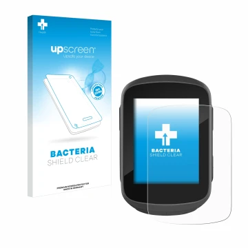 Parte frontale di una confezione del prodotto con il logo del marchio upscreen. Accanto è raffigurato il dispositivo Garmin Ed