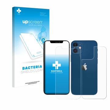 Parte frontale di una confezione del prodotto con il logo del marchio upscreen. Accanto è raffigurato il dispositivo Apple iPh