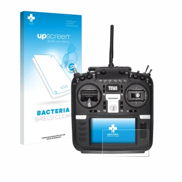 Parte frontale di una confezione del prodotto con il logo del marchio upscreen. Accanto è raffigurato il dispositivo Radiomast