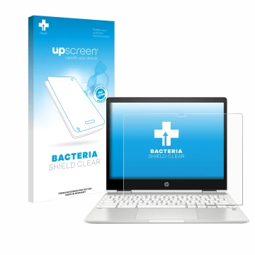 Parte frontale di una confezione del prodotto con il logo del marchio upscreen. Accanto è raffigurato il dispositivo HP Chrome