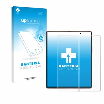 Parte frontale di una confezione del prodotto con il logo del marchio upscreen. Accanto è raffigurato il dispositivo Samsung G